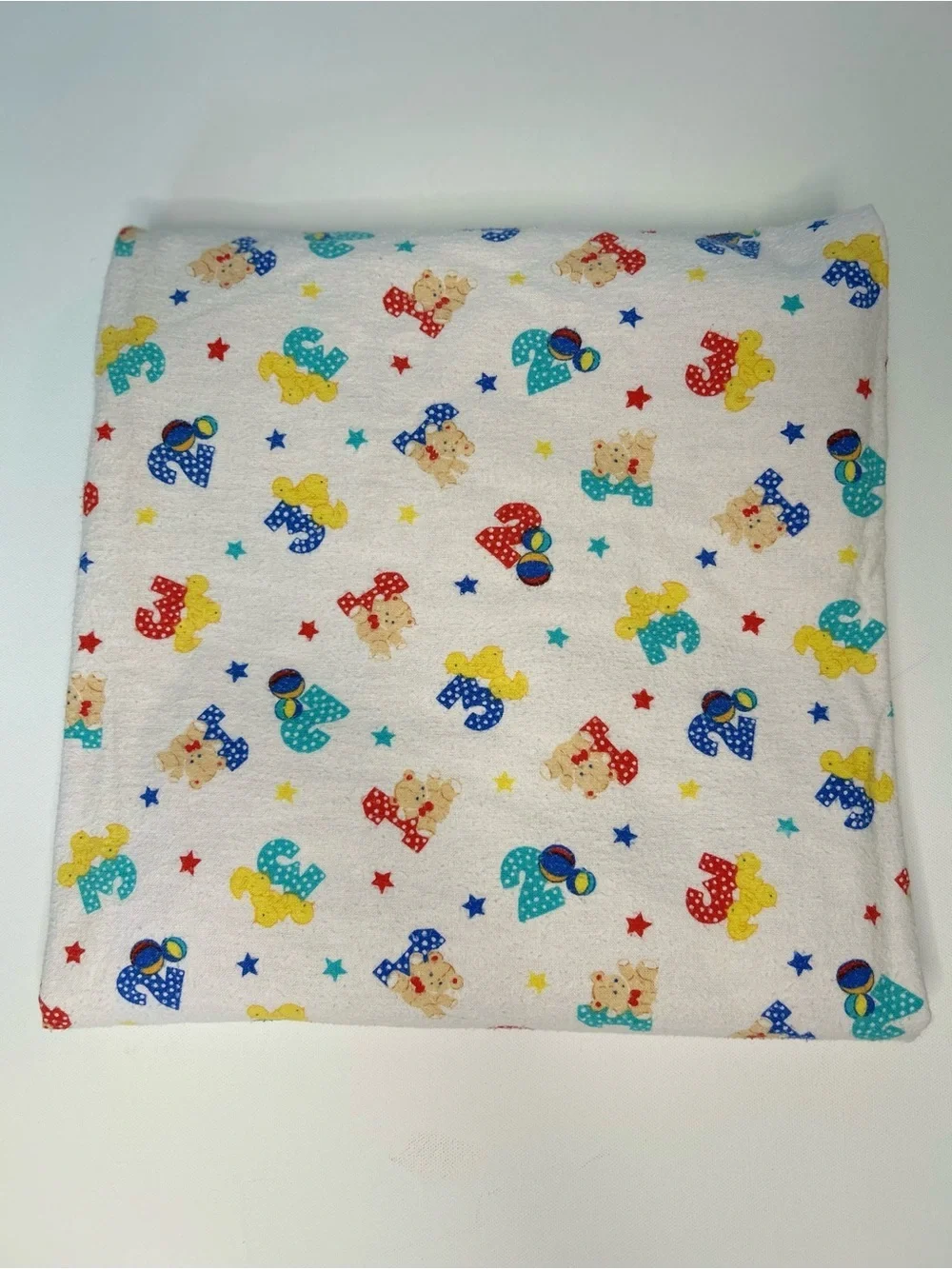 Vintage 90s Flannel Baby Blanket Circus Bears Numbers 1 2 3